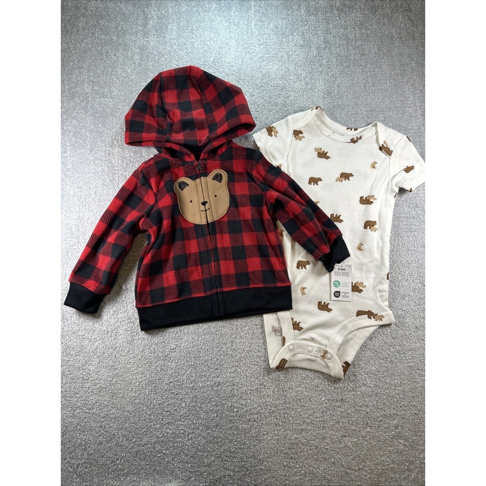 Carter's Fleece Bear Hoodie Jacket 3-6 Month & Bodysuit - New Baby Infant